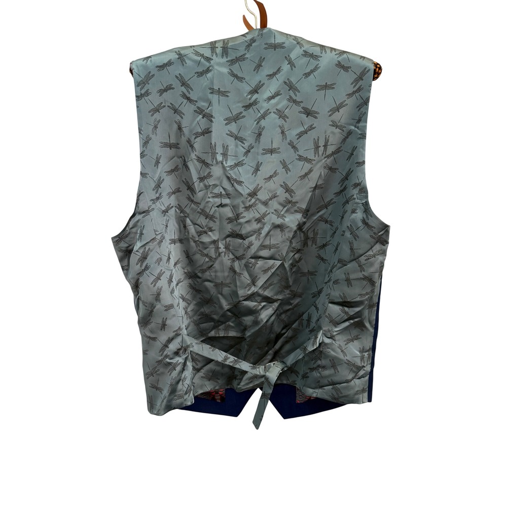 Ted Baker London Mens Navy Blue Wool Vest Dragonfly Print Lining Modern Fit 38R - Picture 2 of 6